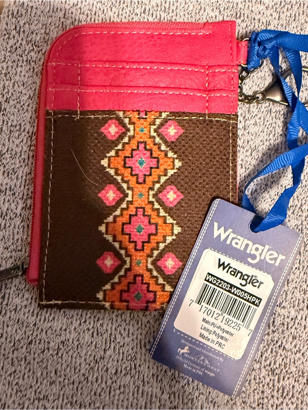 Wrangler Pink and Brown Embroidered Zip Card Holder